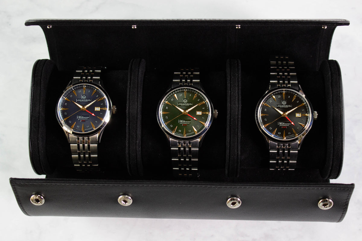 Premium Watch Roll Black Leather