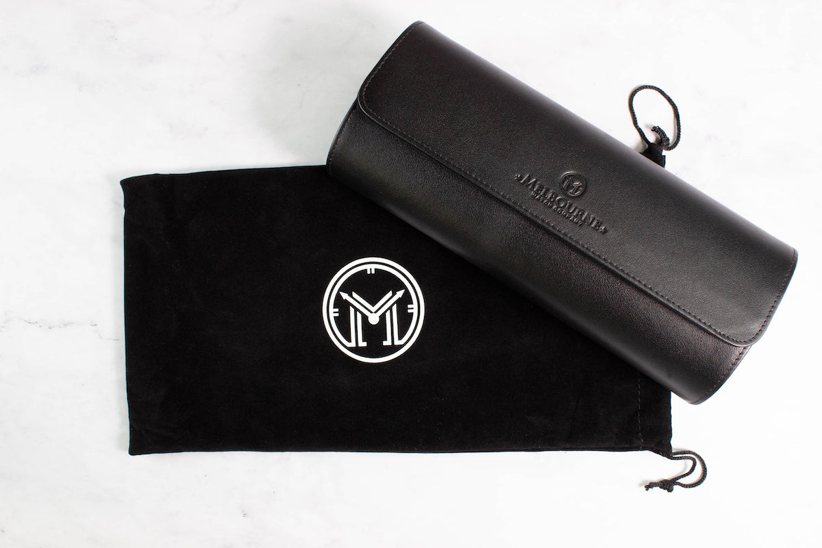 Premium Watch Roll Black Leather