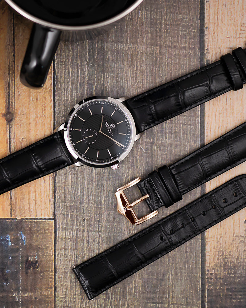 20mm Leather - Croc Grain - Black