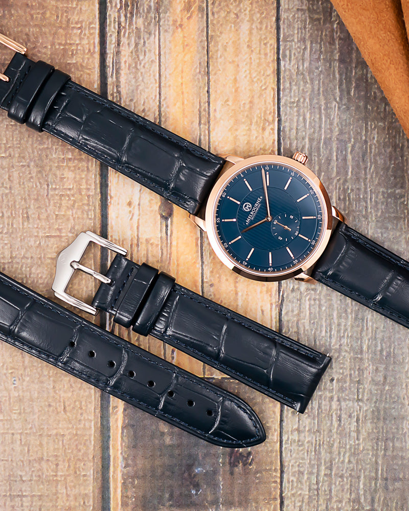 20mm Leather - Croc Grain - Navy Blue