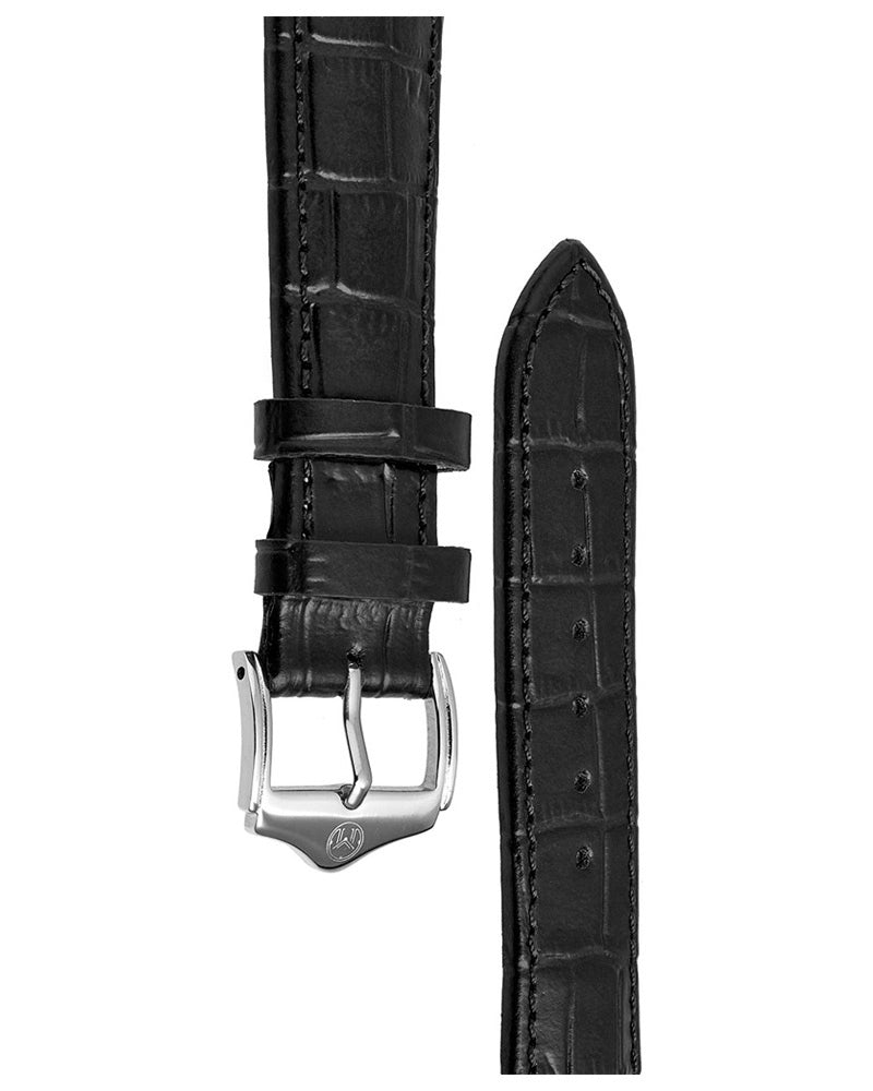 20mm Leather Strap - Black/SS